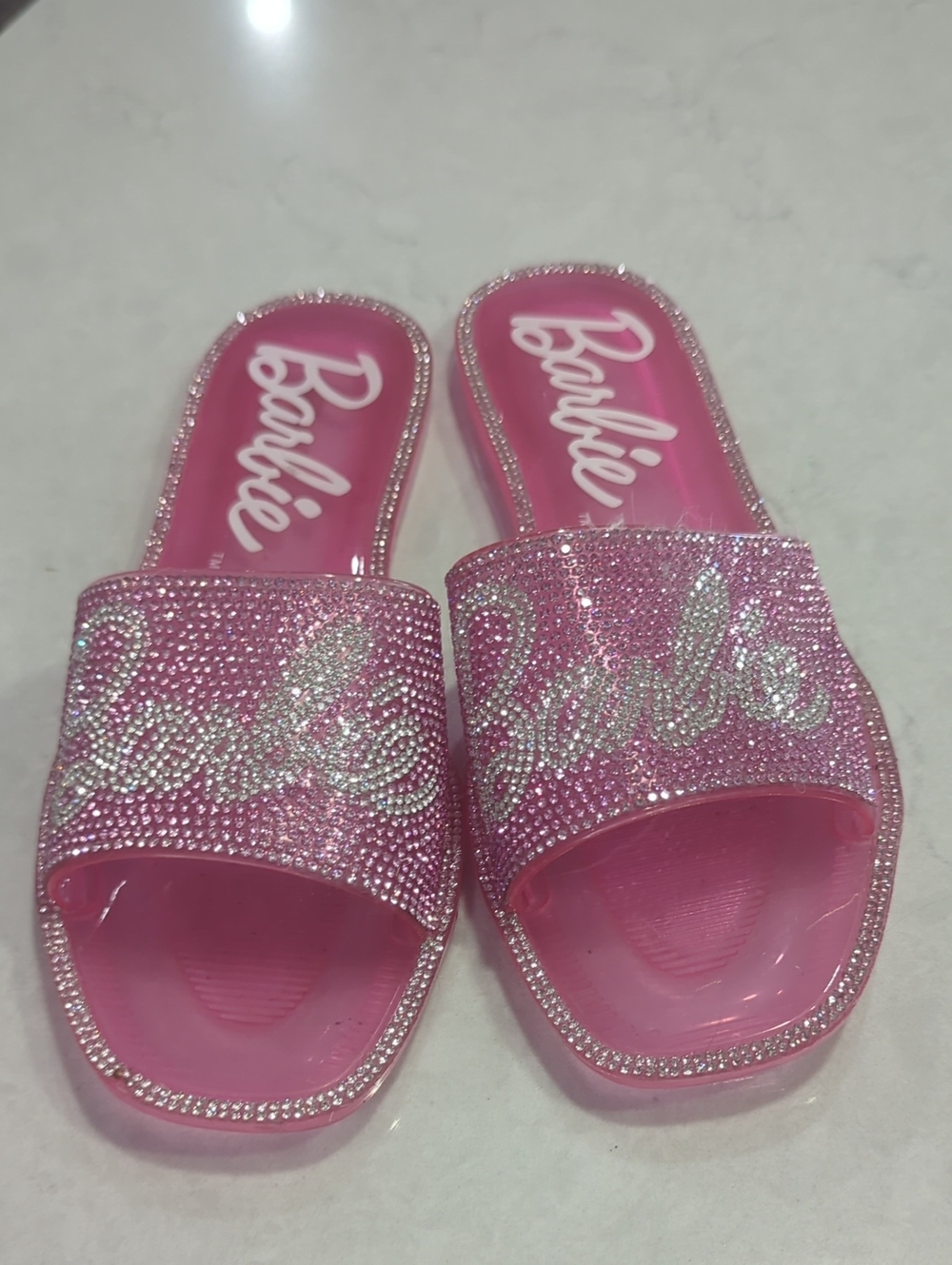 Barbie Pink Rhinestone Jelly Slide Sandals